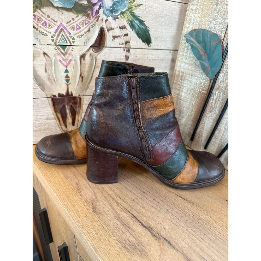Vintage Roche Brazilian Leather Patchwork Ankle Boots Women's 9M Color Block Zip